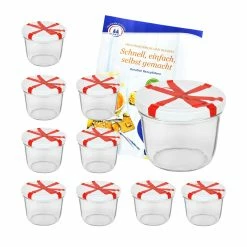 Null 10er Set Sturzglas 230 Ml Mit Schleifendekor Deckel Inkl. Diamant Gelierzauber Rezeptheft