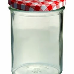 Null 12er Set Sturzglas 435 Ml Marmeladenglas Einmachglas Einweckglas To 82 Rot Karierter Deckel Incl. Diamant-Zucker Gelierzauber Rezeptheft