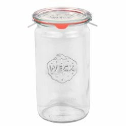 Null 9er Set Weck Gläser 1590ml Zylindergläser, 1,5L Sturzgläser Mit 9 Glasdeckeln, 9 Einkochringen Und 18 Klammern Inkl. Gelierzauber Rezeptheft