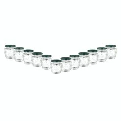 Null 12er Set Erdbeerglas 230ml + Grüner Deckel TO63 I Marmeladengläschen Für Konfitüre, Honig & Gelee