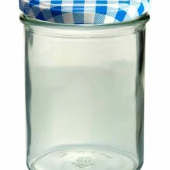 Null 12er Set Sturzglas 435 Ml Marmeladenglas Einmachglas Einweckglas To 82 Blau Karierter Deckel Incl. Diamant-Zucker Gelierzauber Rezeptheft