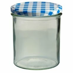 Null 12er Set Sturzglas 350 Ml Marmeladenglas Einmachglas Einweckglas To 82 Blau Karierter Deckel Incl. Diamant-Zucker Gelierzauber Rezeptheft