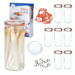 Null 8er Set Weck Gläser 1040ml Zylinderglas Mit 8 Glasdeckeln, 8 Einkochringen Und 16 Klammern